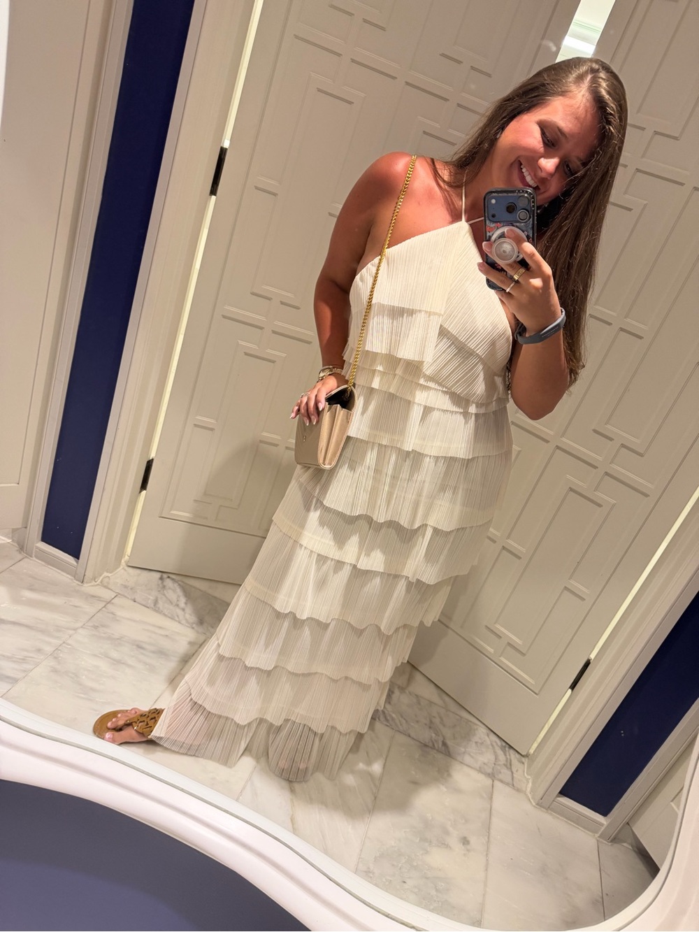 Elegant Cream Tiered One-Shoulder Maxi Dress